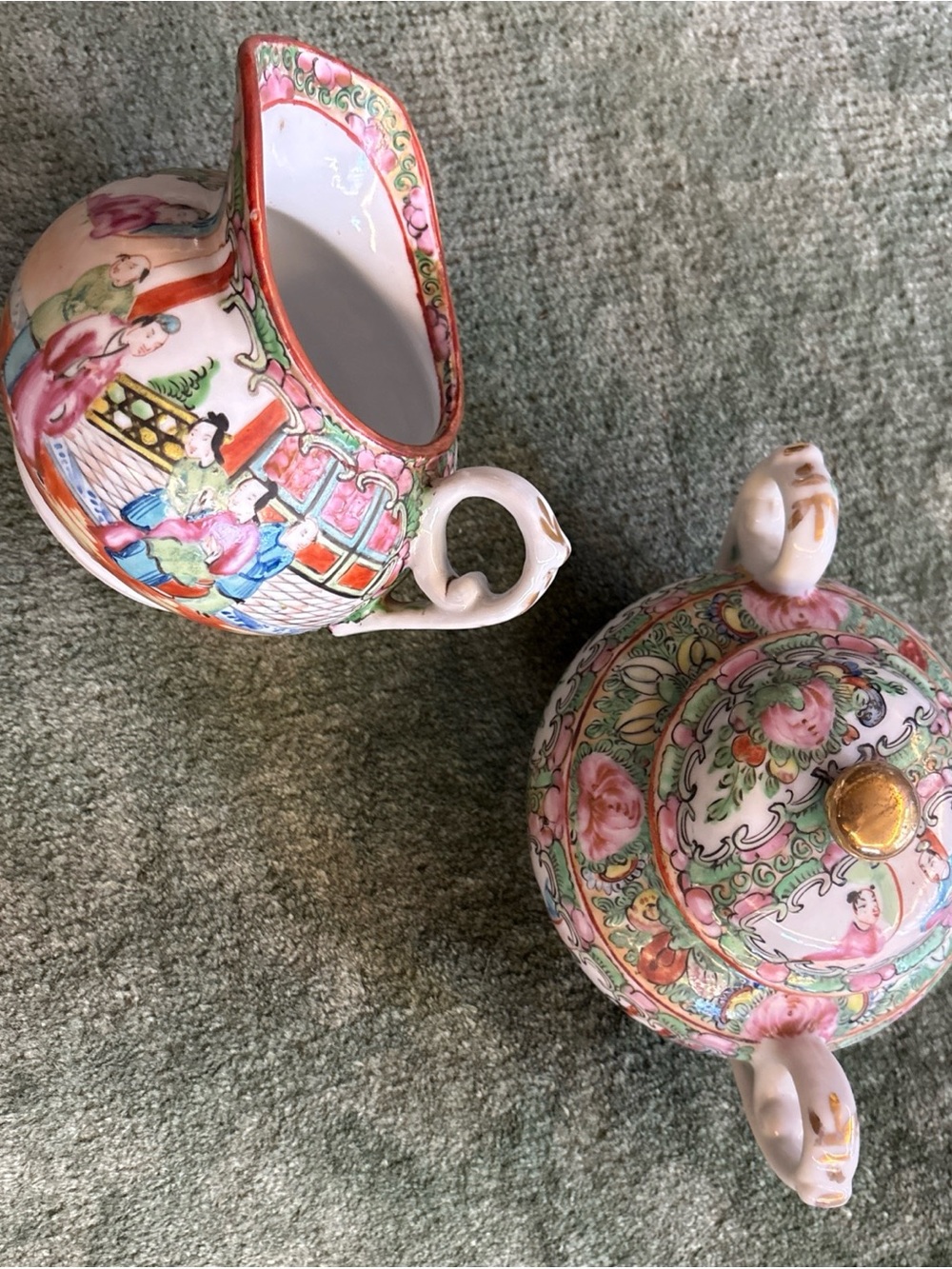 Antique Chinese export rose medallion sugar and creamer